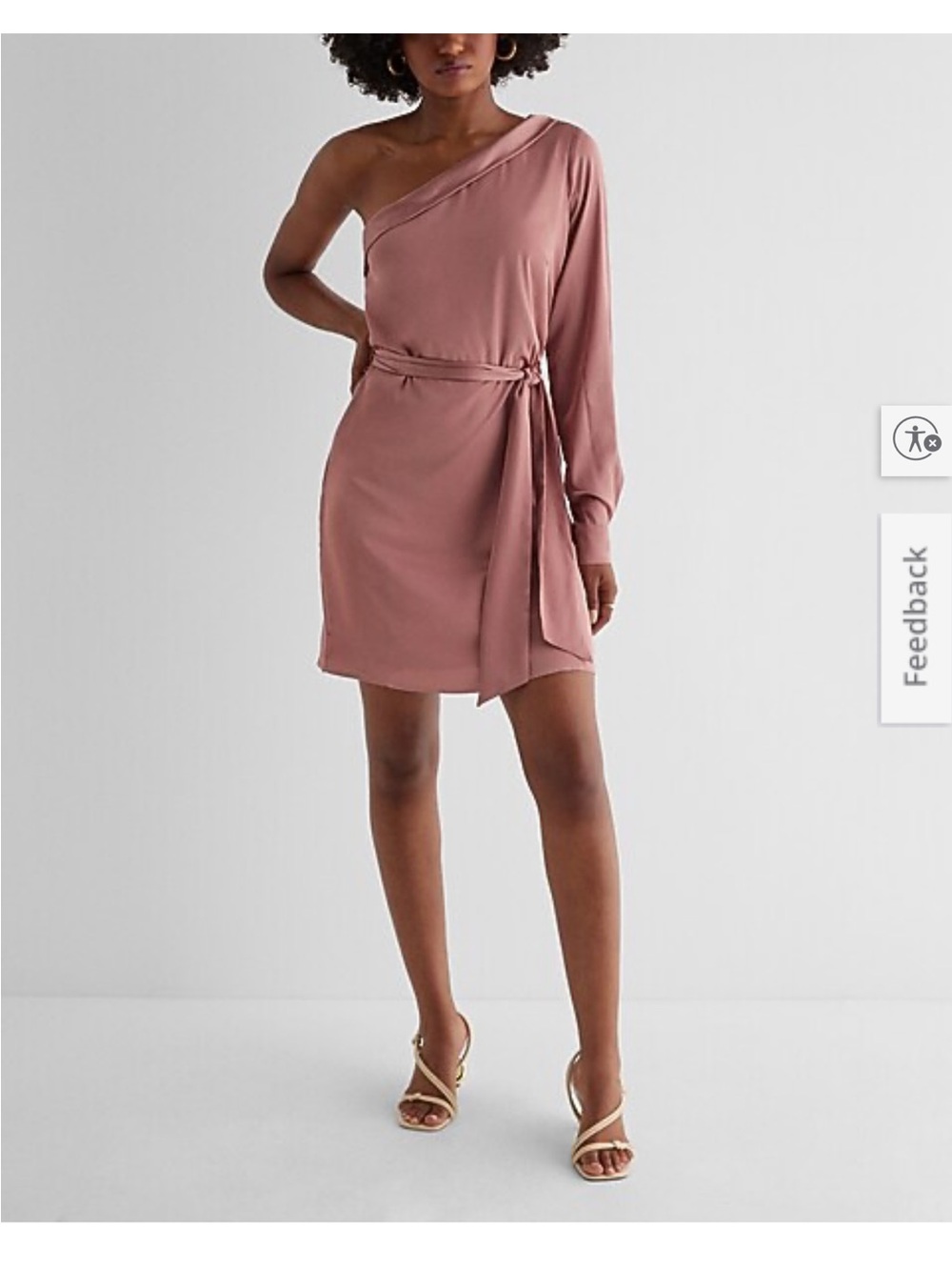 Express Satin One Shoulder Tie Waist Mini Dress NWT Dusty Rose Size XL
